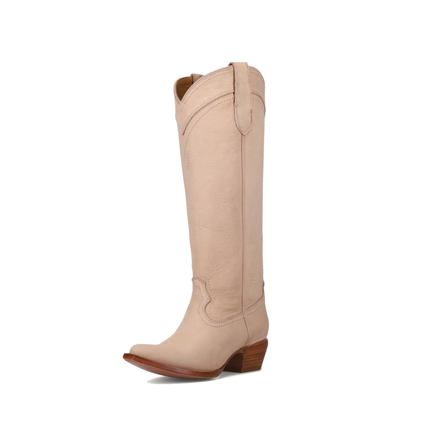 Bone Almond-Toe Sleek Wide Calf Knee High Simple Cowgirl Boots