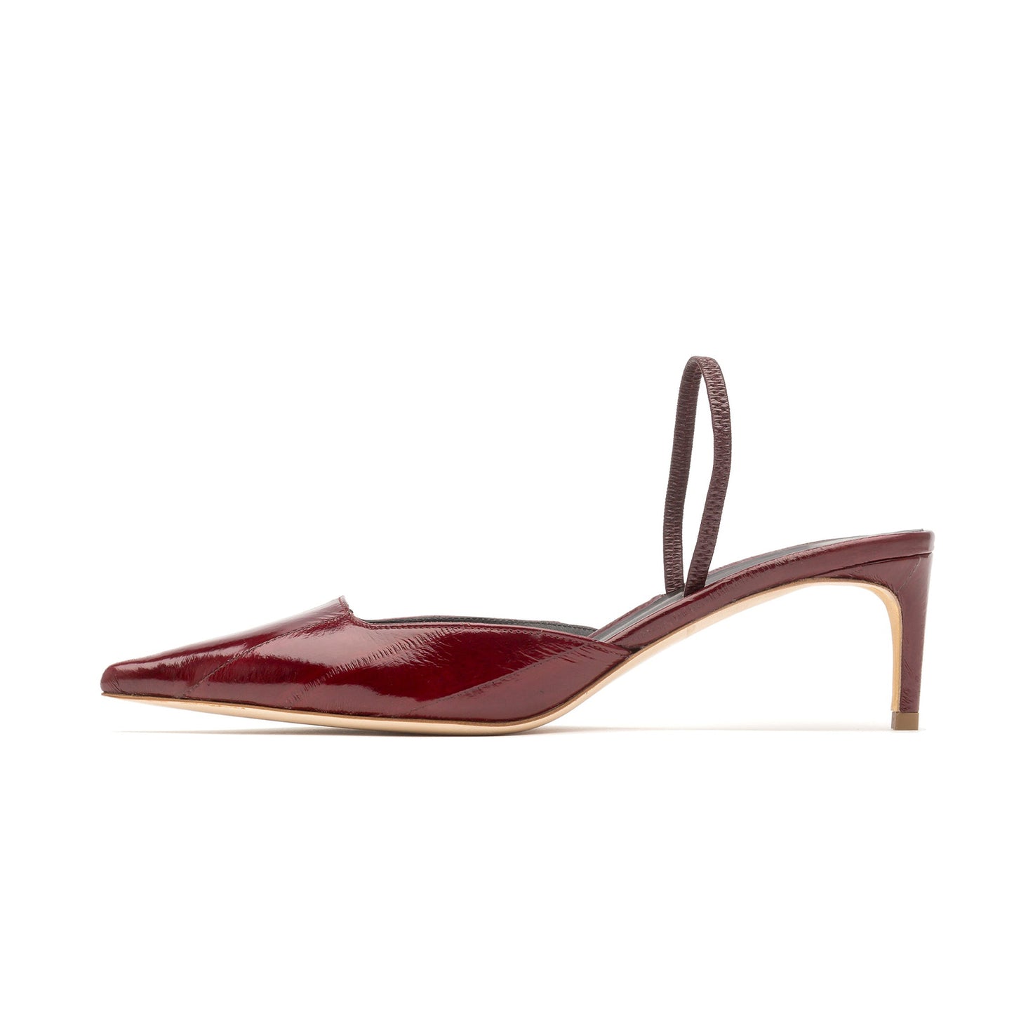 Burgundy Eel Pattern Pointed-Toe Classic Slingback Kitten Heels