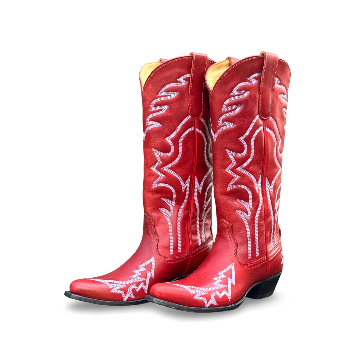 Red Snip-Toe Western Embroidery Chic Mid Calf Cowgirl Boots