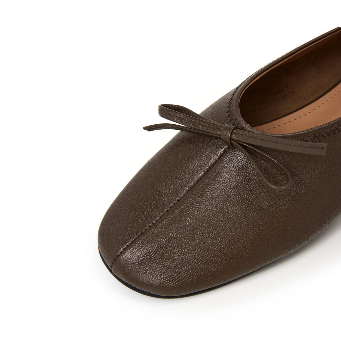 Khaki Square-Toe Classic Front Bow Slip-On Ballet Flats