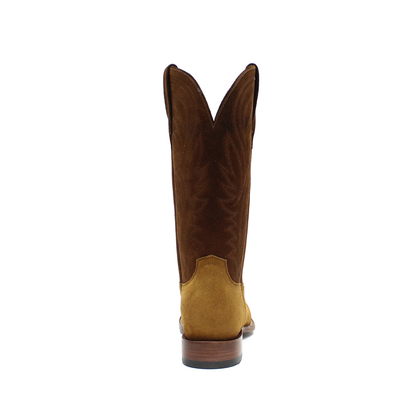 Contrast Chocolate And Camel Square-Toe Embroidery Mid Calf Cowgirl Boots