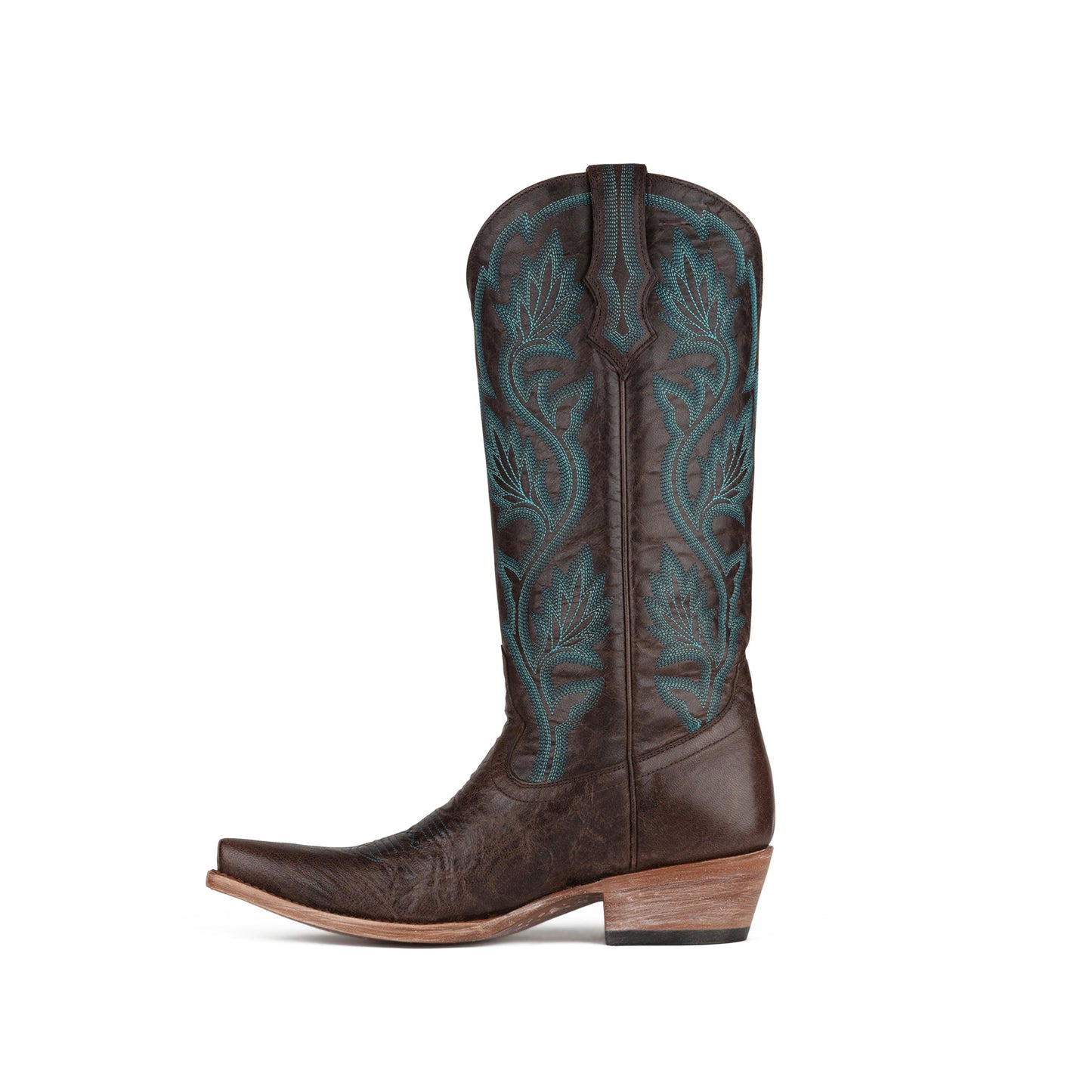 Chocolate Snip-Toe Plant Embroidery Mid Calf Cowgirl Boots