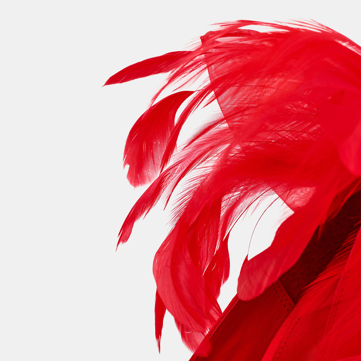 Red Satin Pointed-Toe Back Feather And Bow Slip-On High Heels