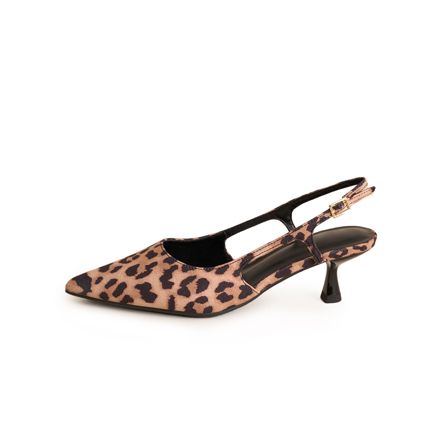 Leopard Satin Pointed-Toe Classic Slingback Kitten Heels