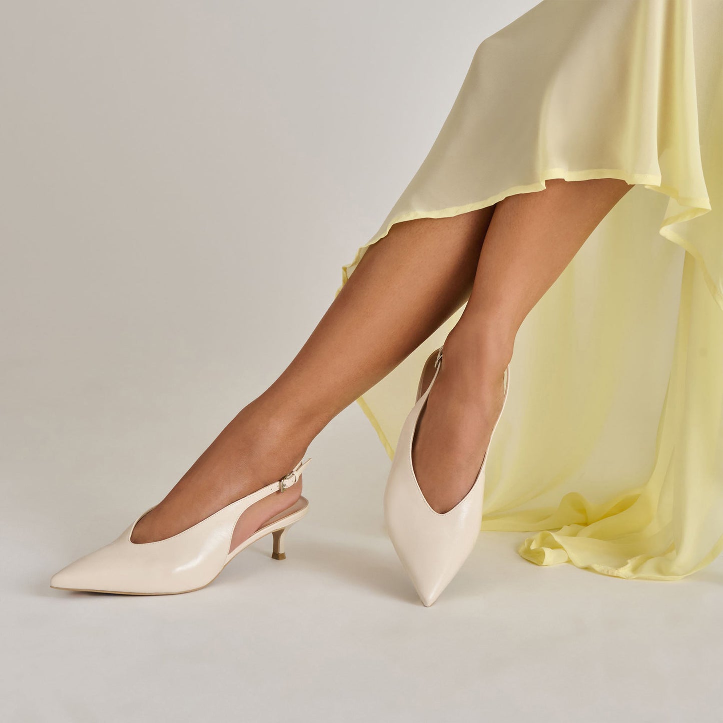 Bone Classic Pointed-Toe Slip-On Slingback Kitten Heels