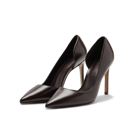 Chocolate Pointed-Toe Slip-On Sleek High Heels Pumps