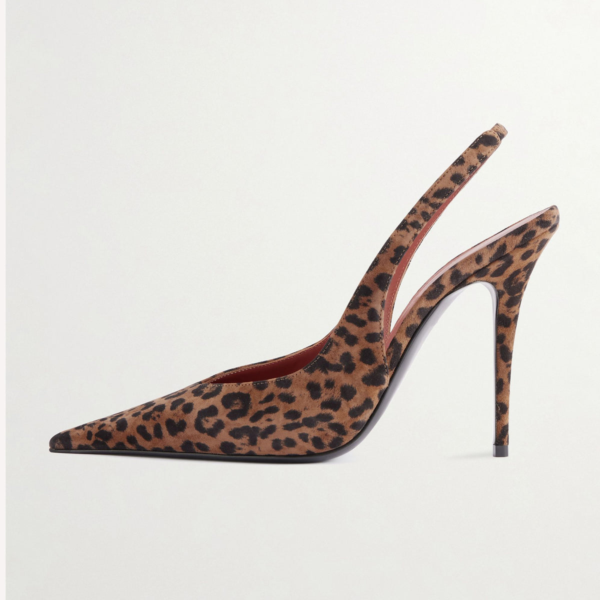 Leopard Faux Suede Pointed-Toe Buckle Slingback Sleek High Heels