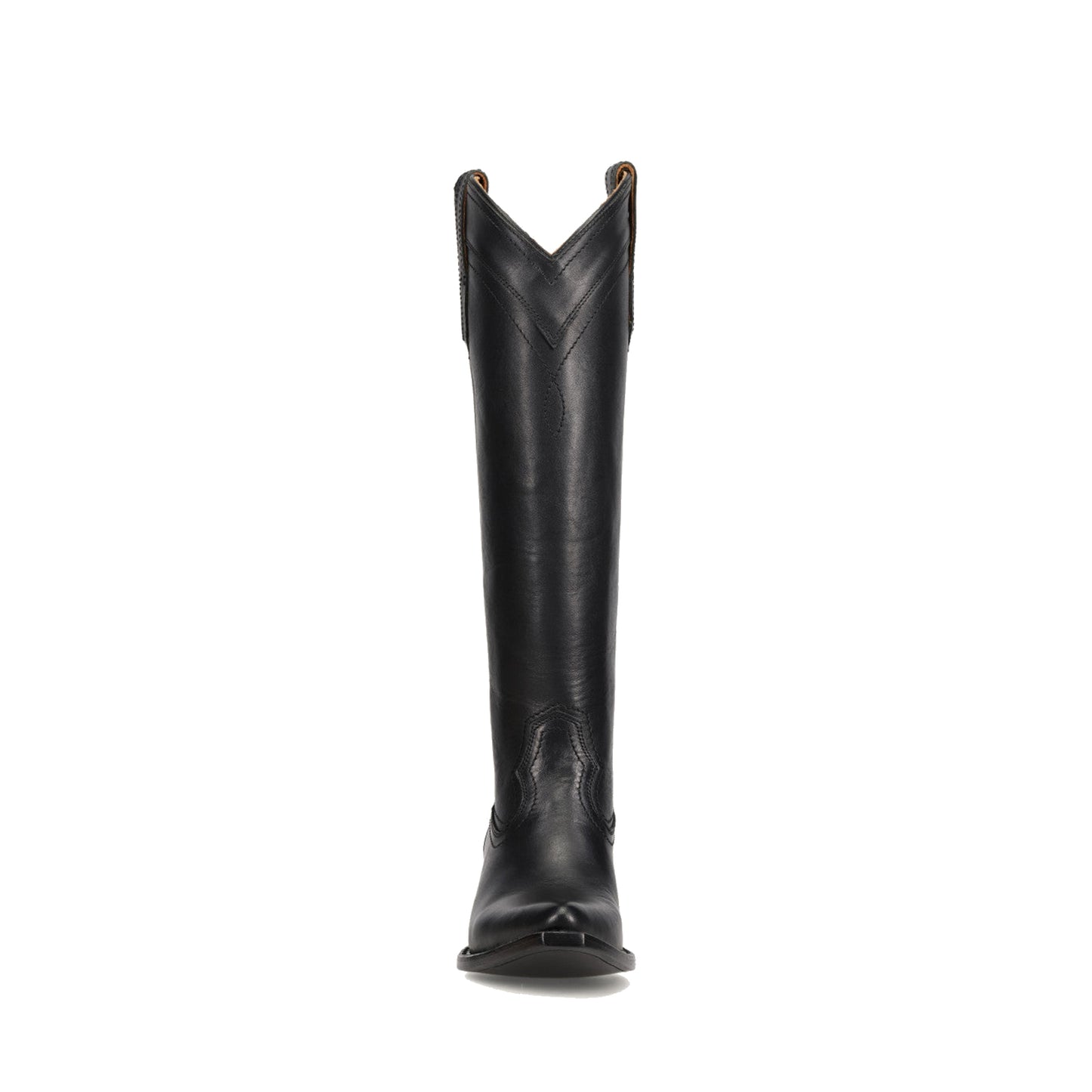Black Almond-Toe Sleek Wide Calf Knee High Simple Cowgirl Boots