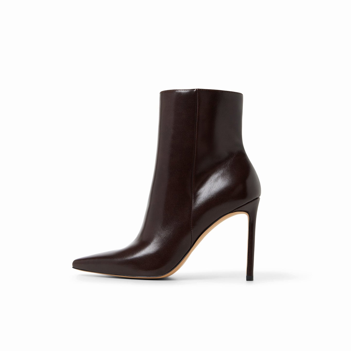 Dark Brown Snip-Toe Sleek Full-Zip Ankle Stiletto Boots
