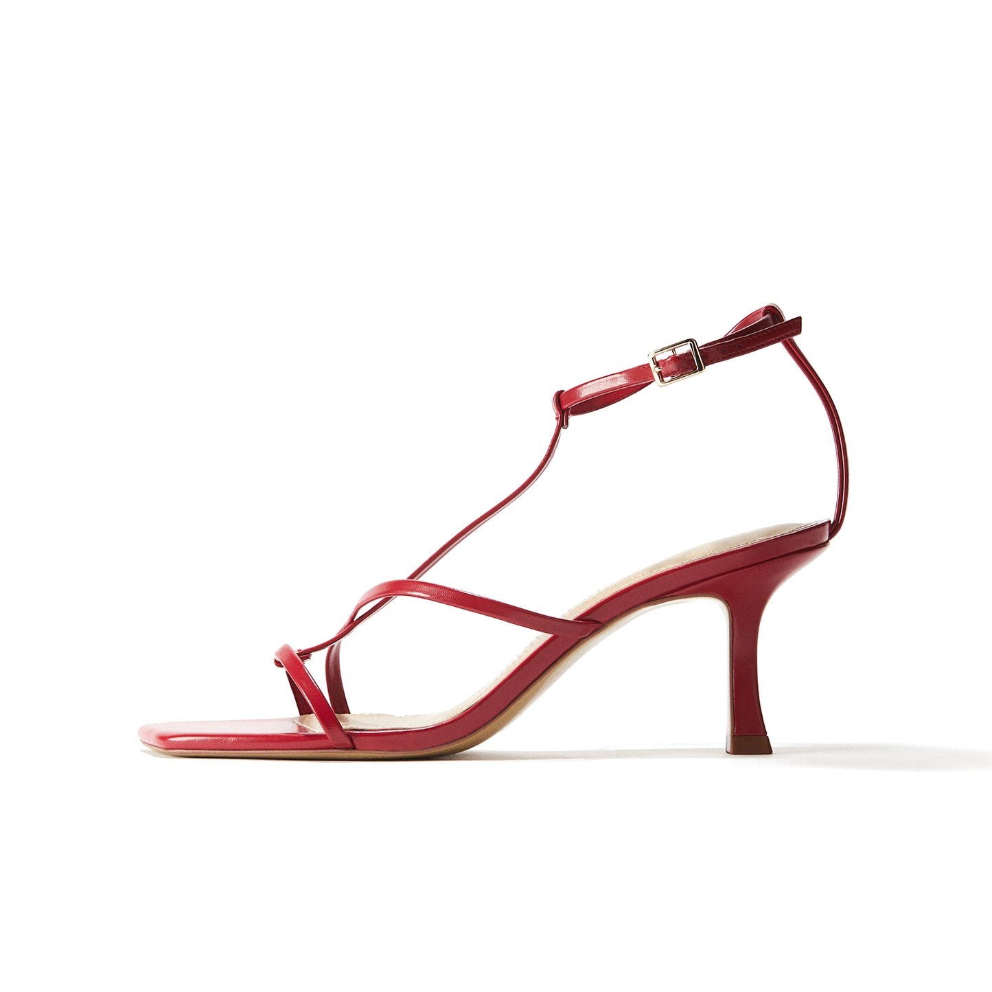 Red Square-Toe Strappy Sandals High Heels