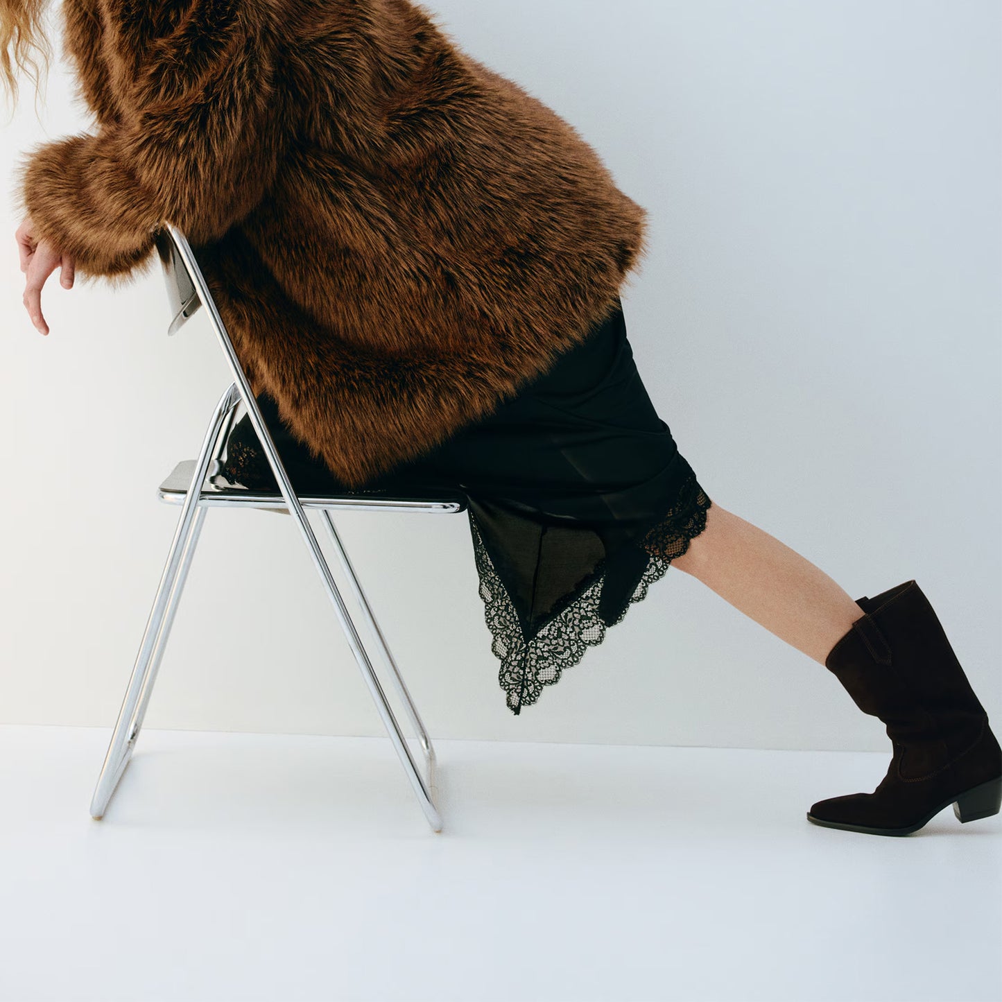 Coffee Faux Suede Almond-Toe Simple Mid Calf Chic Cowgirl Boots