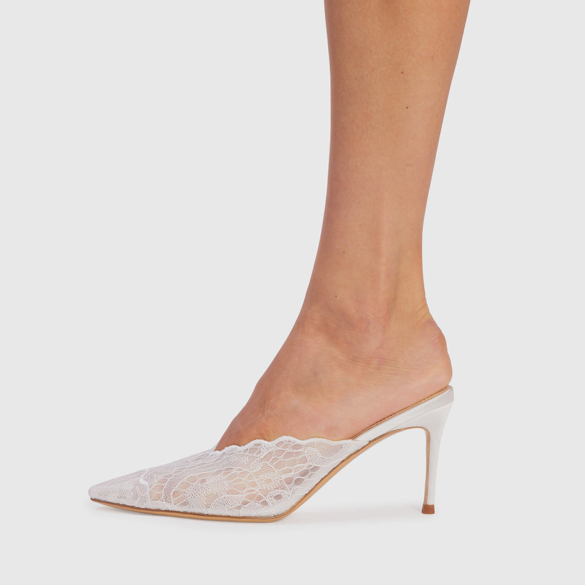 White Lace Mesh Pointed-Toe Backless Simple High Heels