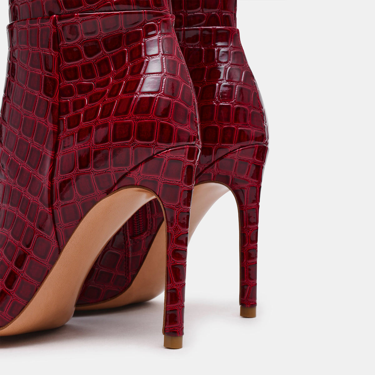Red Stone Pattern Pointed-Toe Half-Zip Chic Knee High Stiletto Boots