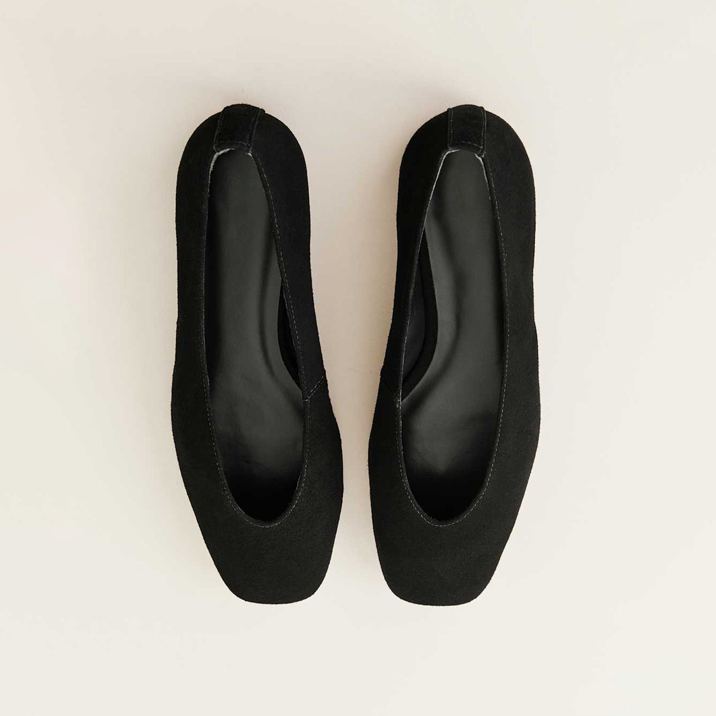 Black Faux Suede Square-Toe Classic Ballet Slip-On Flats