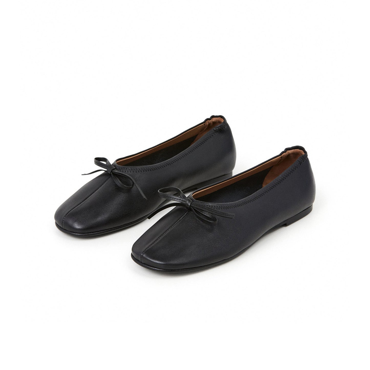 Black Square-Toe Classic Front Bow Slip-On Ballet Flats