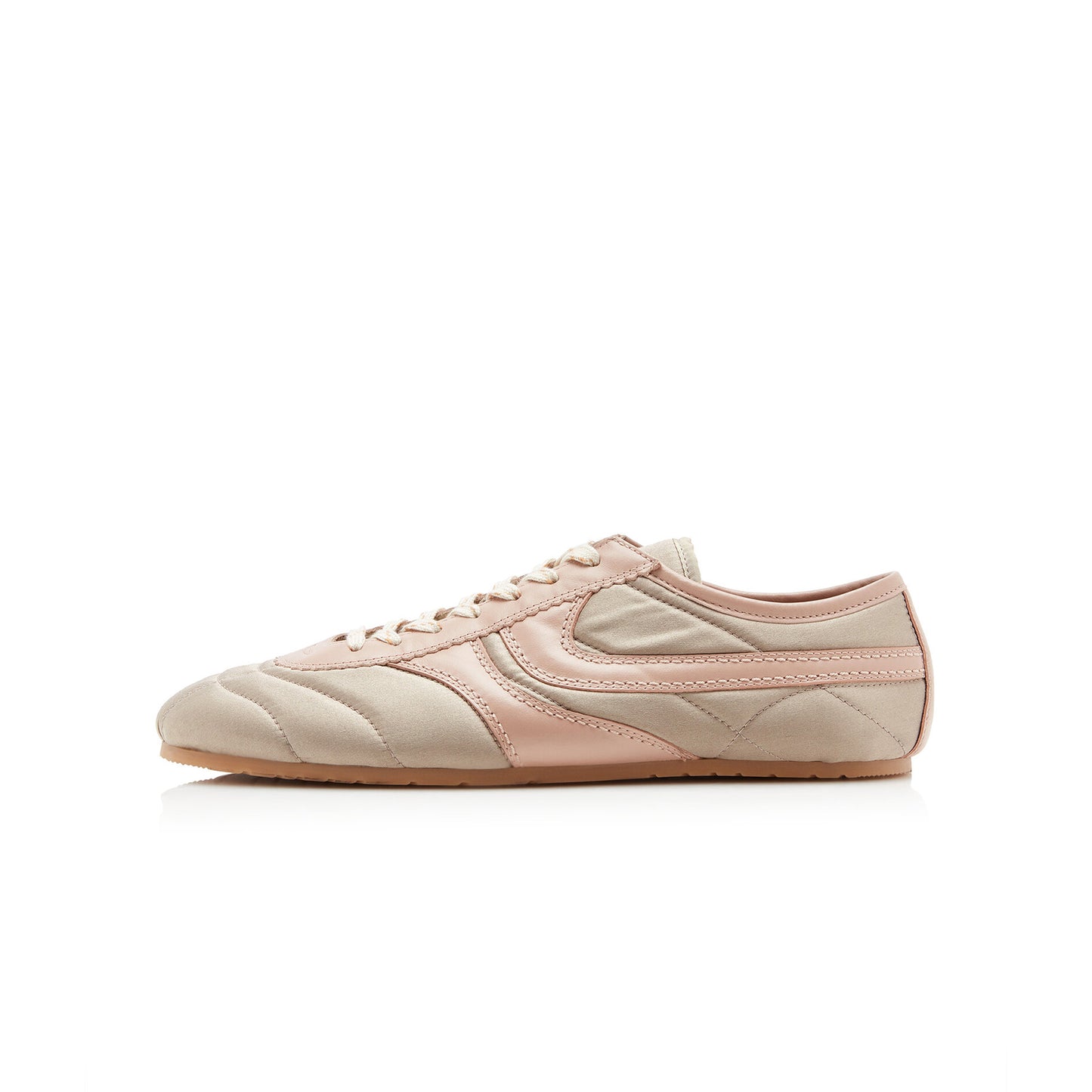 Gray Contrast Satin And Vegan Leather Square-Toe Lace-Up Sneakers Flats