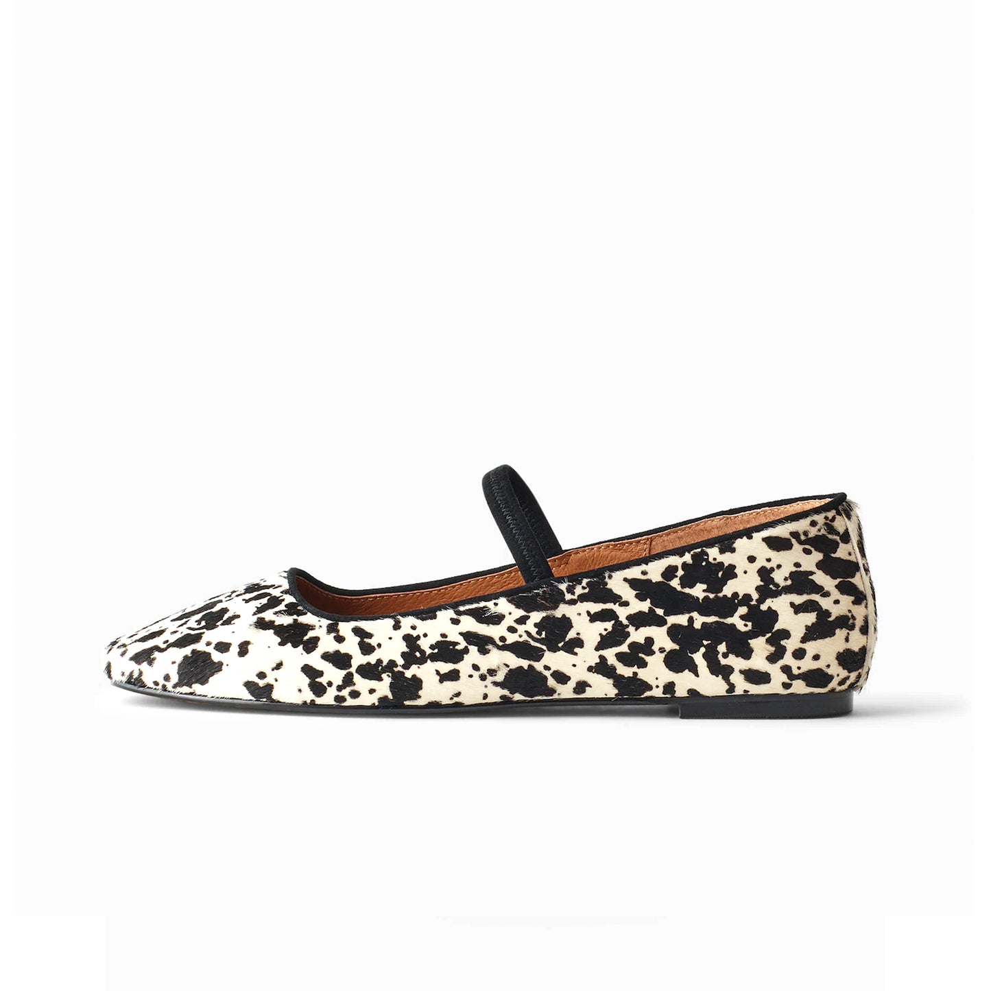 Cow Print Pony Hair Square-Toe Bridge Strap Classic Ballet Flats