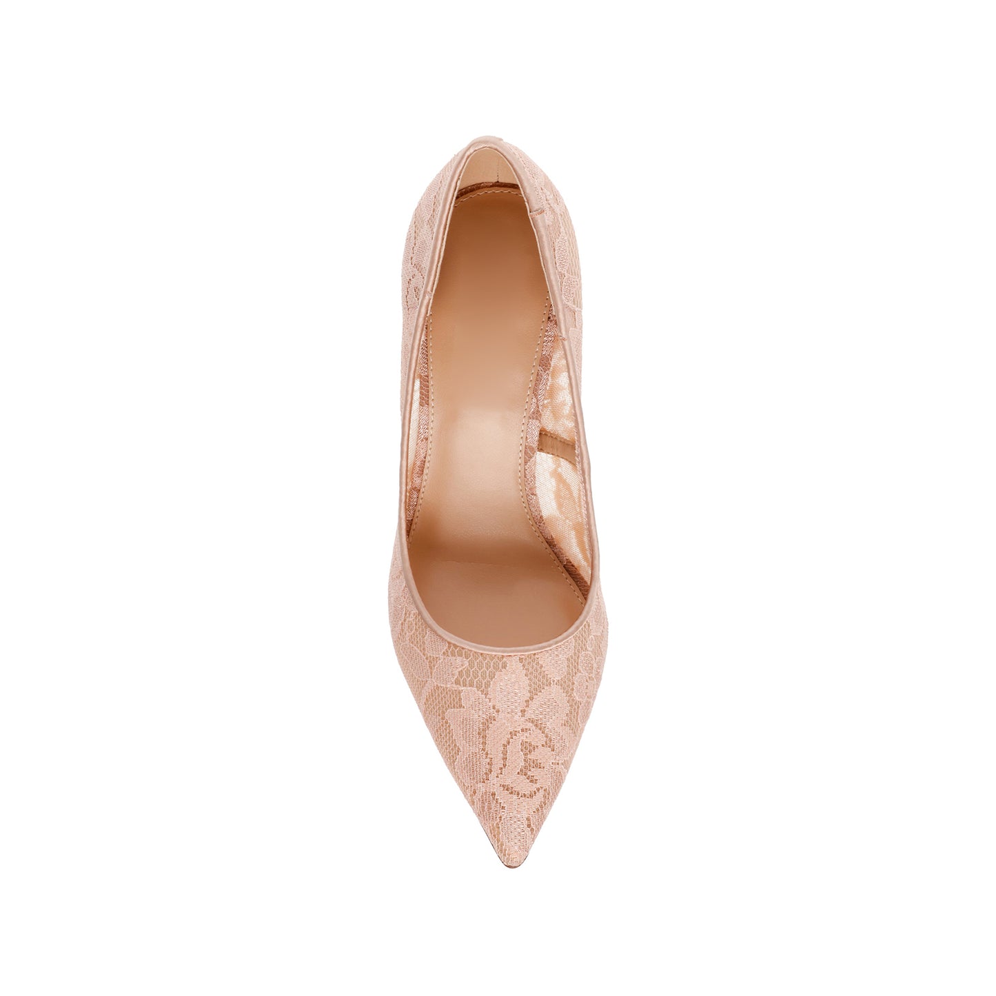 Nude Lace Mesh And Satin Classic Pointed-Toe Slip-On High Heels Pumps