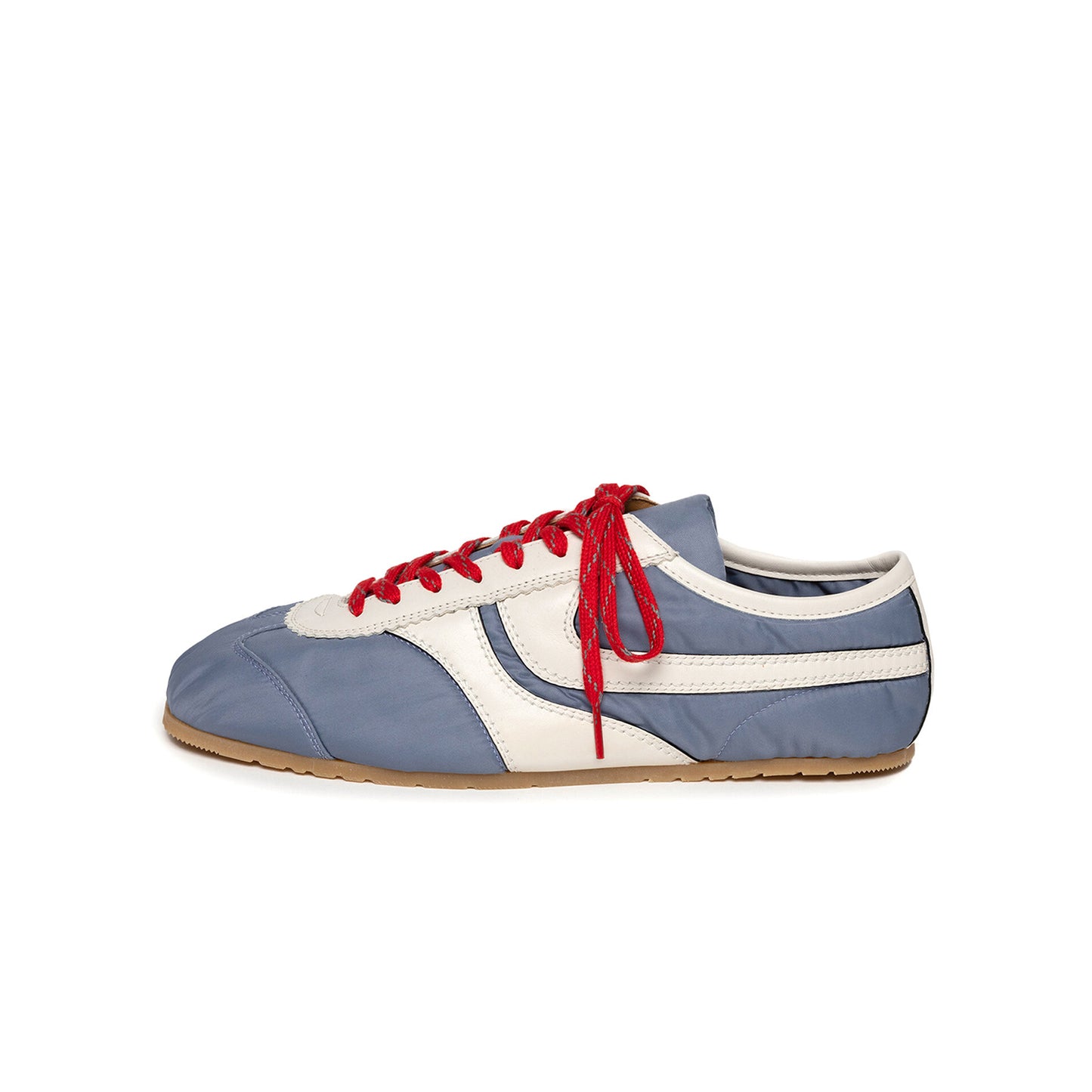 Blue Contrast Vegan Leather And Cloth Square-Toe Lace-Up Sneakers Flats