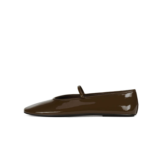 Patent Brown Round-Toe Mary Jane Chic Ballet Flats