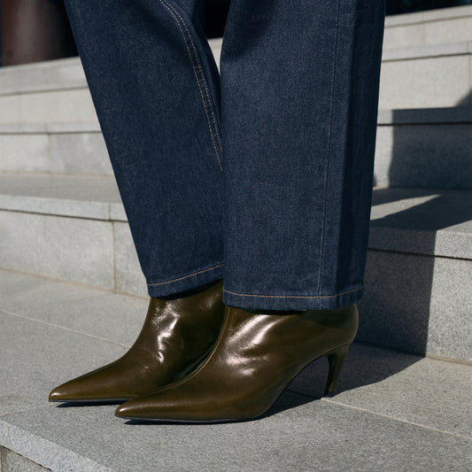 Green Pointed-Toe Simple Ankle Stiletto Boots