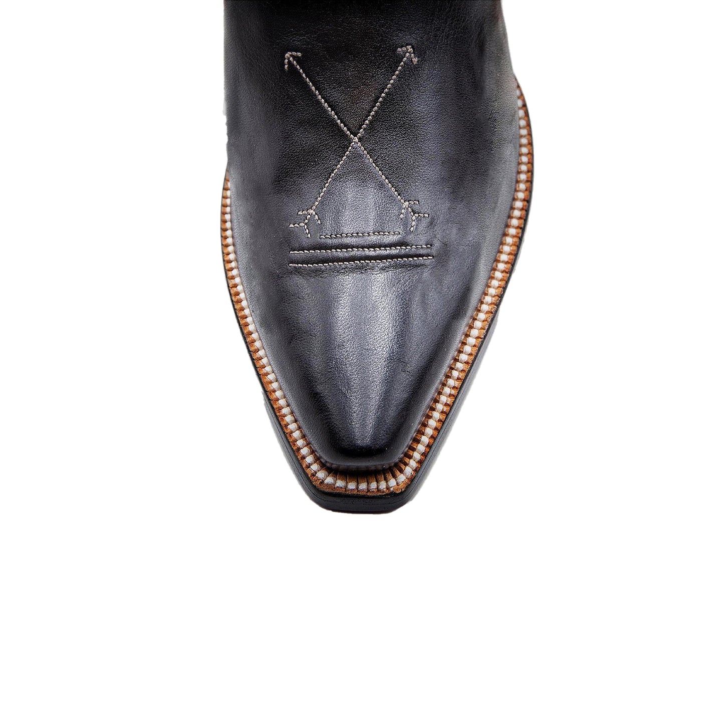 Black Snip-Toe Embroidery "X" Inlay Ankle Cowgirl Boots