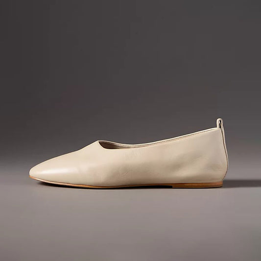 Cream Square-Toe Slip-On Classic Ballet Flats