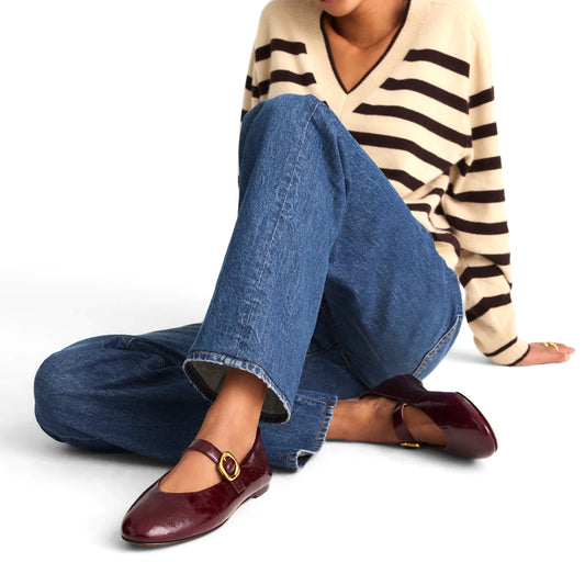 Deep Plum Vegan Leather Round-Toe Buckle Bridge Strap Slip-On Flats