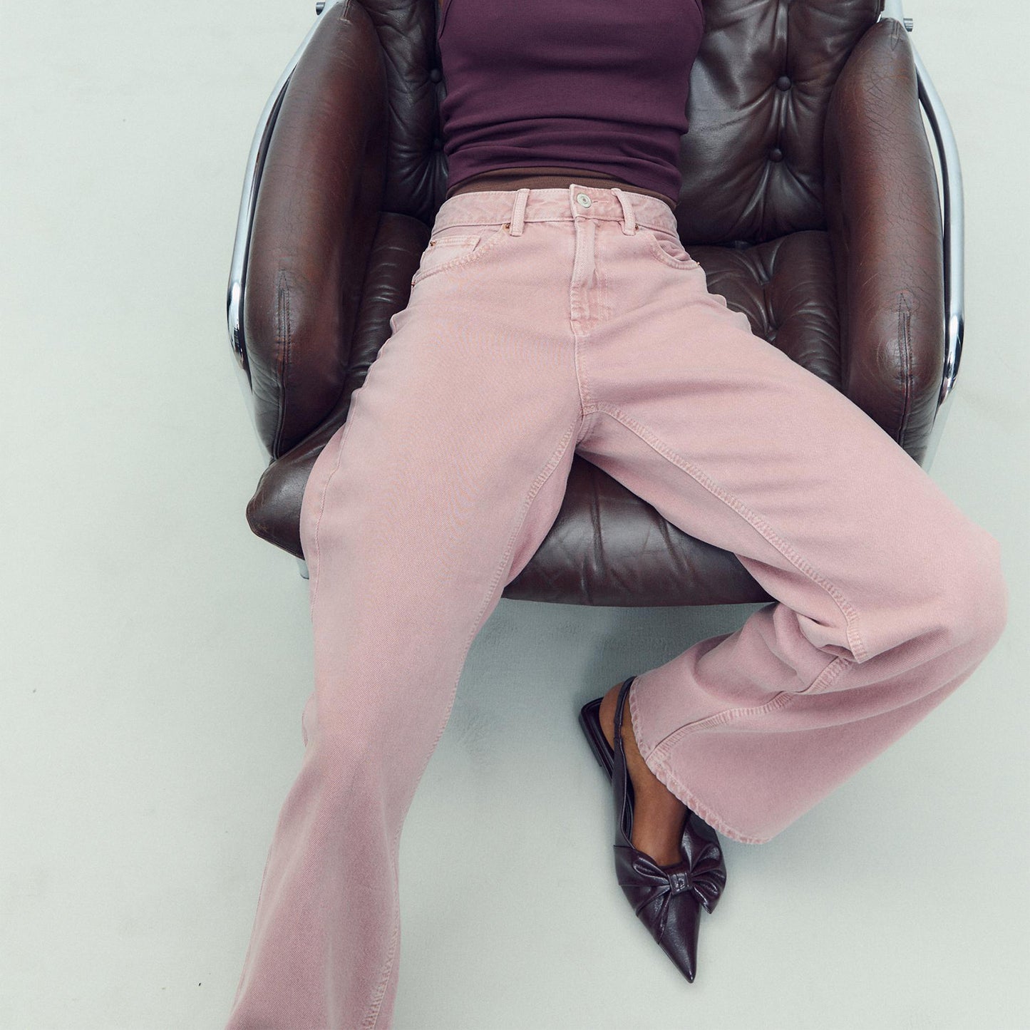 Patent Burgundy Pointed-Toe Front Big Bow Slingback Flats