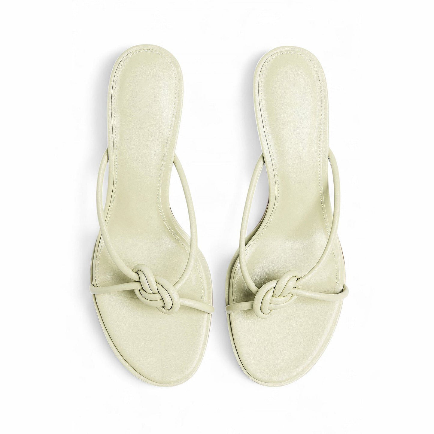 Light Green Round-Toe Front Knot Straps Backless Kitten Heels