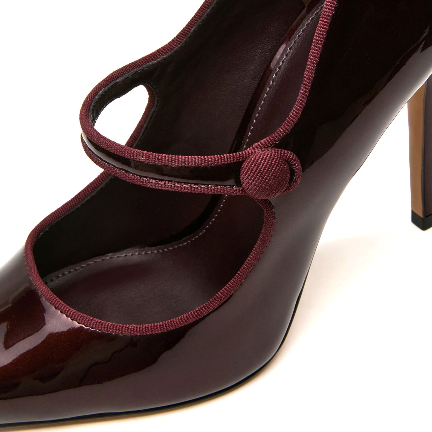 Patent Burgundy Pointed-Toe Bridge Strap Chic Pumps High Heels