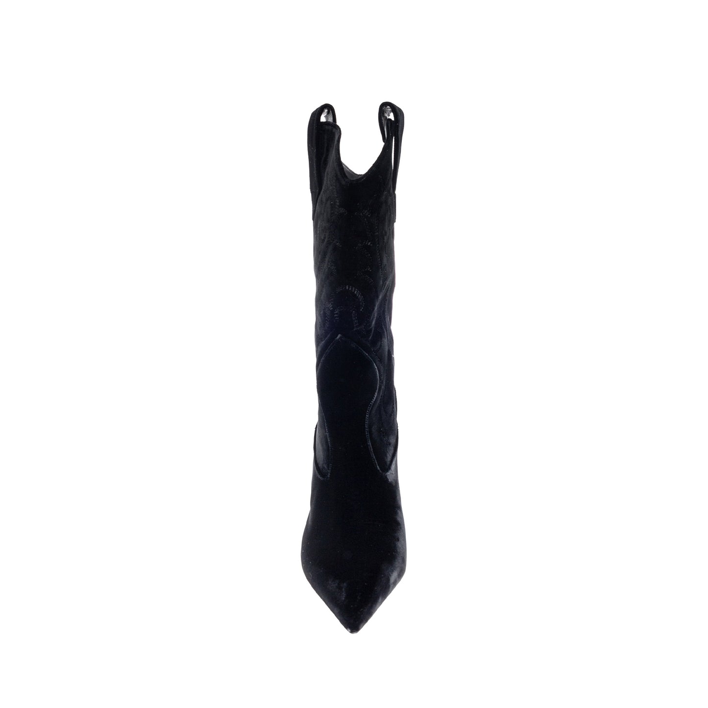 Black Velvet Pointed-Toe Embroidery Chic Mid Calf Stiletto Boots