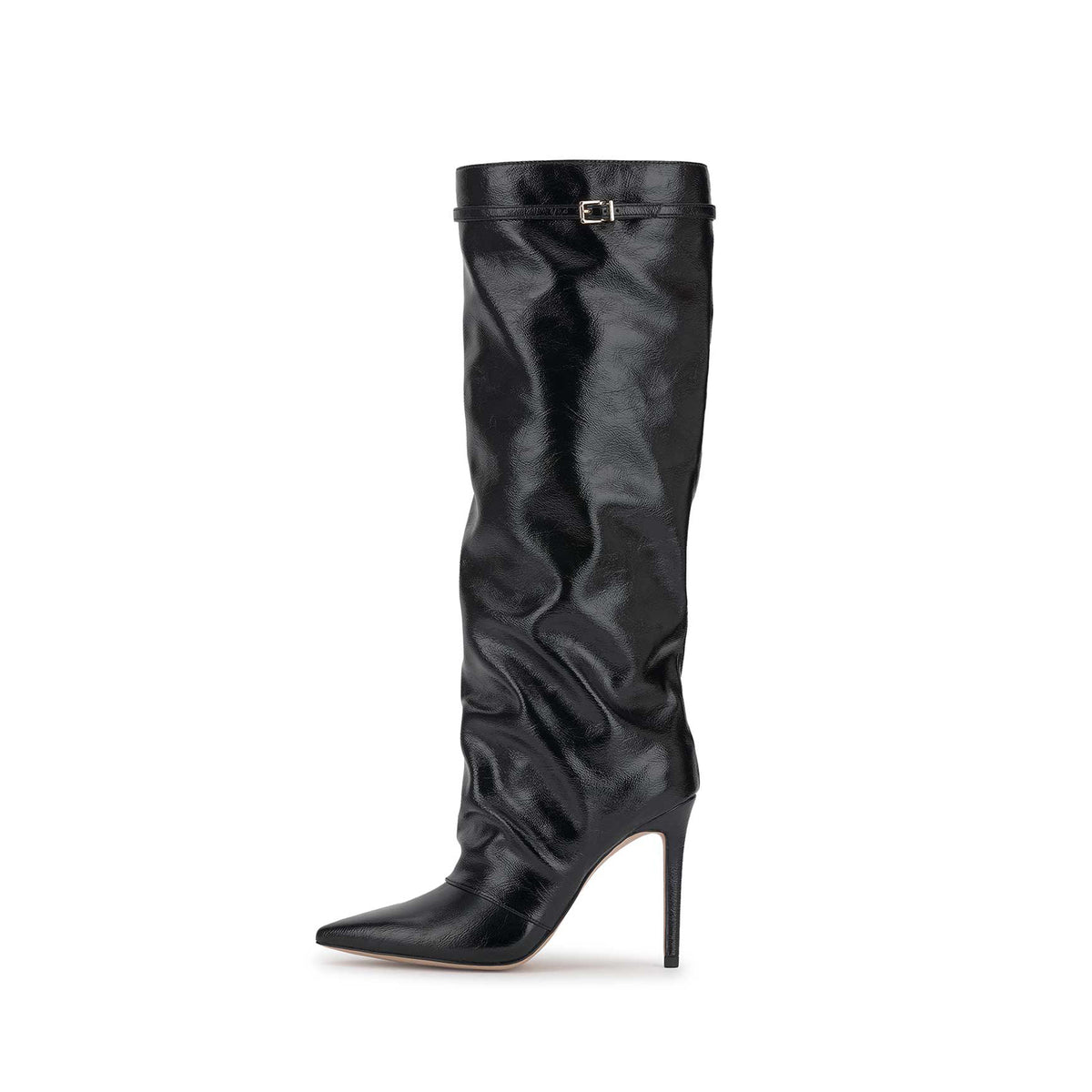 Black Pointed-Toe Sleek Half-Zip Knee High Simple Stiletto Boots