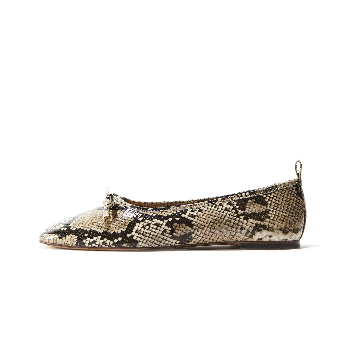 Snakeskin Square-Toe Classic Ballet Flats With Front Bow