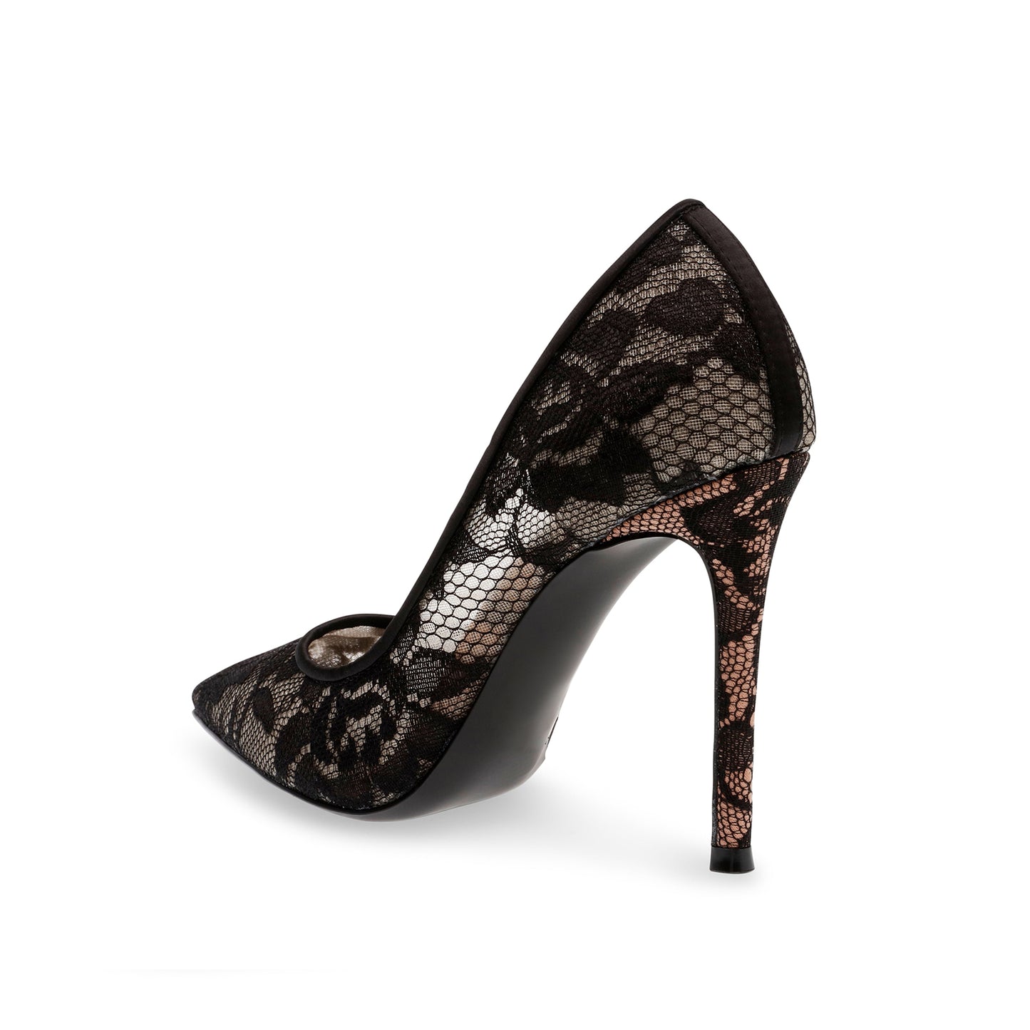Black Lace Mesh And Satin Classic Pointed-Toe Slip-On High Heels Pumps