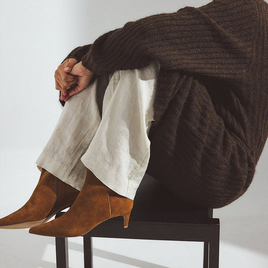 Brown Faux Suede Pointed-Toe Full-Zip Ankle Stiletto Boots