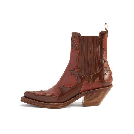 Tan Pointed-Toe Appliques Chic Ankle Cowgirl Boots