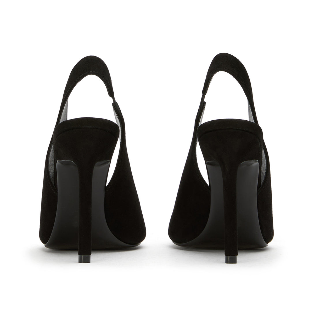 Black Faux Suede Pointed-Toe Front Transparent TPU Film Slingback High Heels