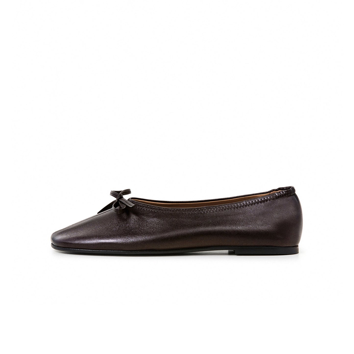 Chocolate Square-Toe Classic Front Bow Slip-On Ballet Flats