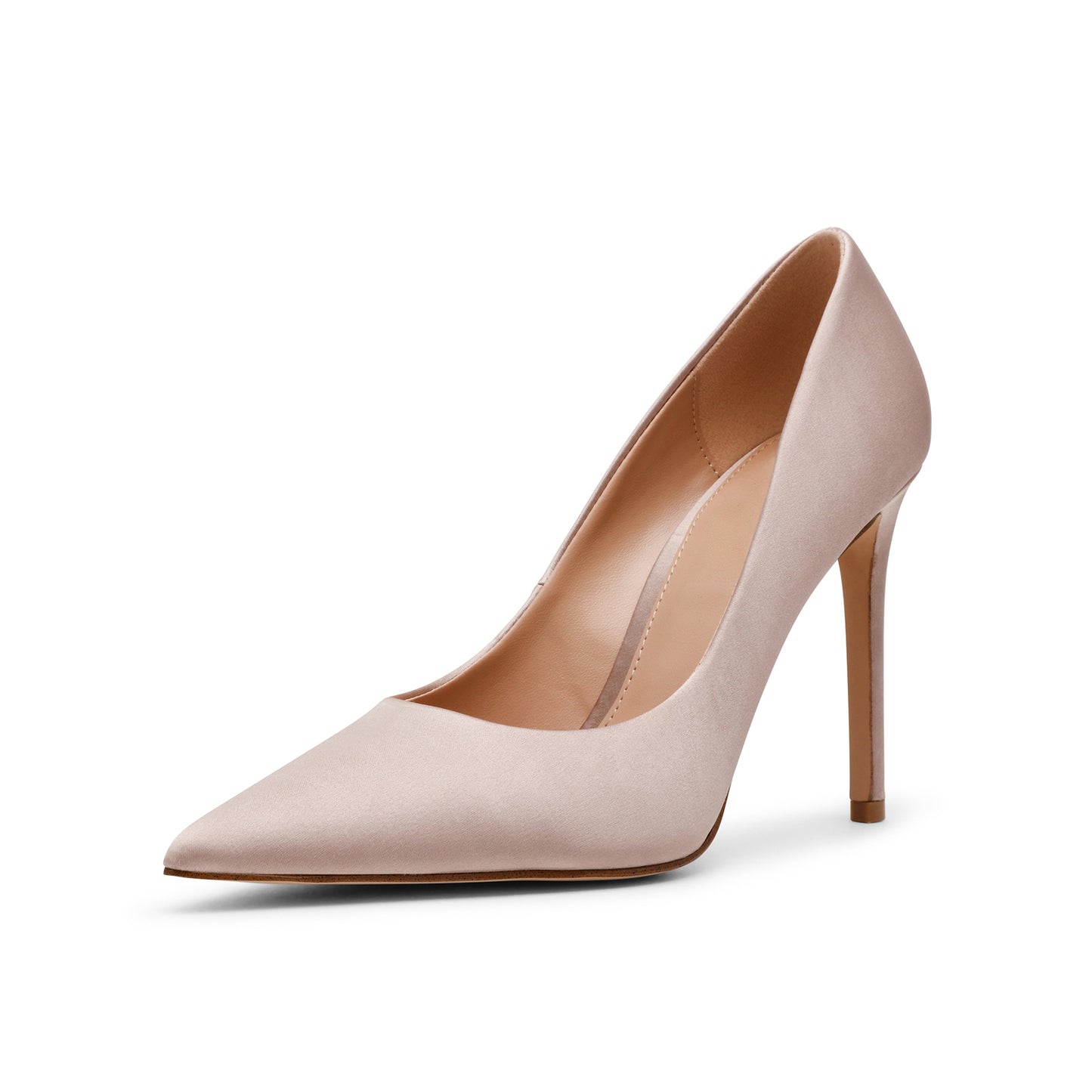 Taupe Satin Classic Pointed-Toe Slip-On High Heels Pumps