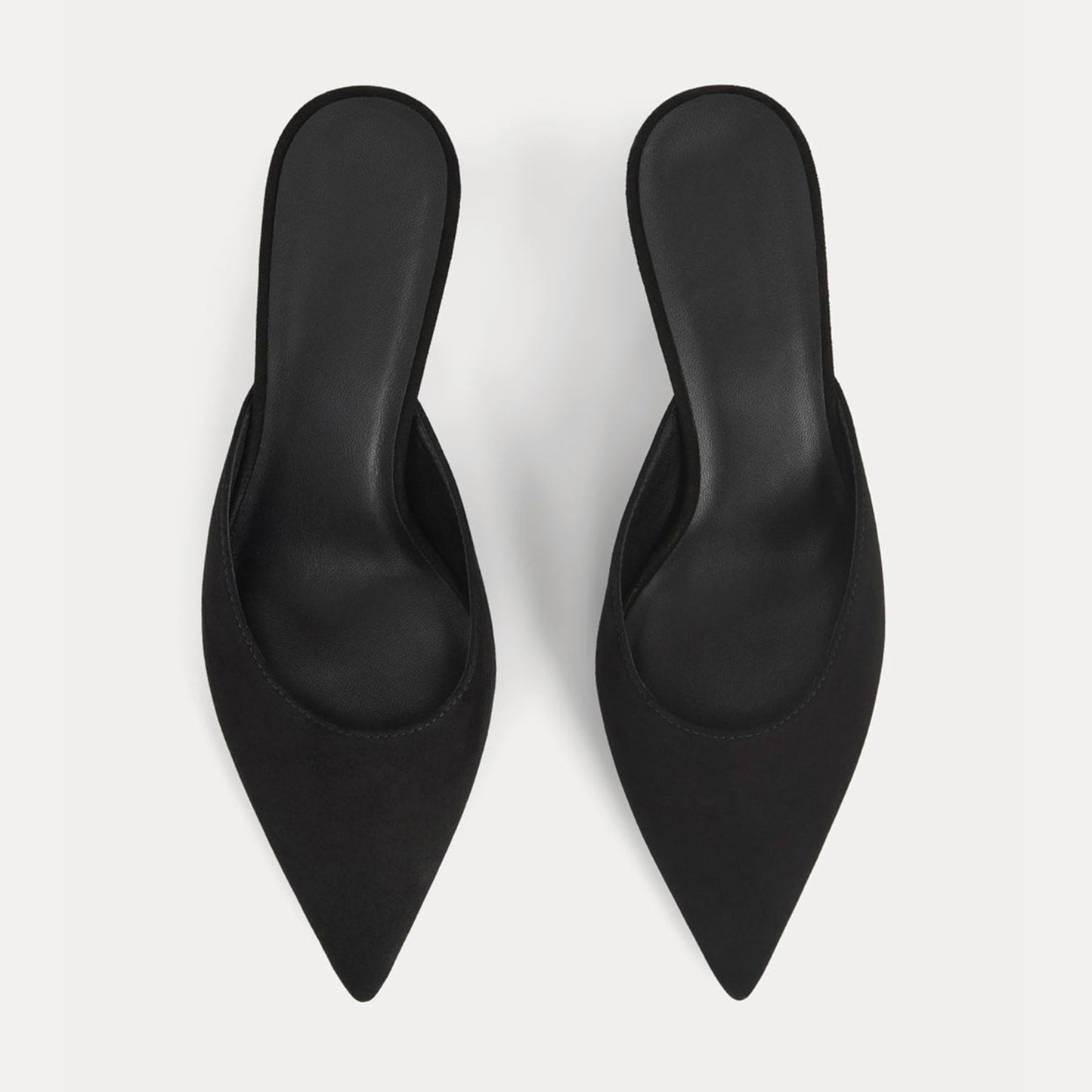 Black Faux Suede Pointed-Toe Slip-On Backless Kitten Heels