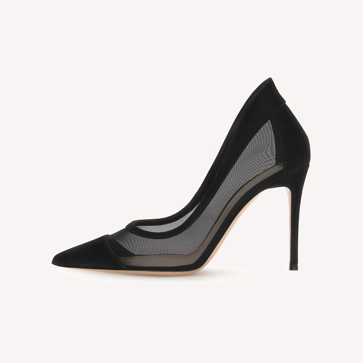 Black Mesh And Faux Suede Pointed-Toe Chic Slip-On High Heels Pumps
