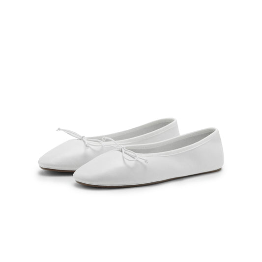 White Round-Toe Classic Front Bow Stylish Ballet Flats
