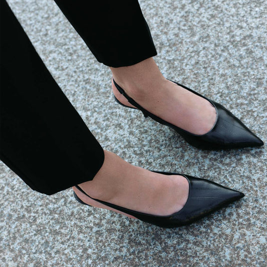 Black Pointed-Toe Slingback Simple Kitten Heels