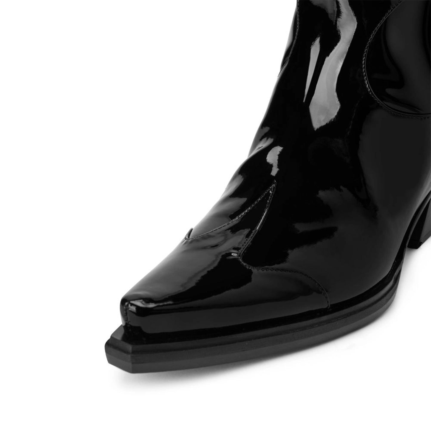Patent Black Snip-Toe Classic Mid Calf Cowgirl Boots