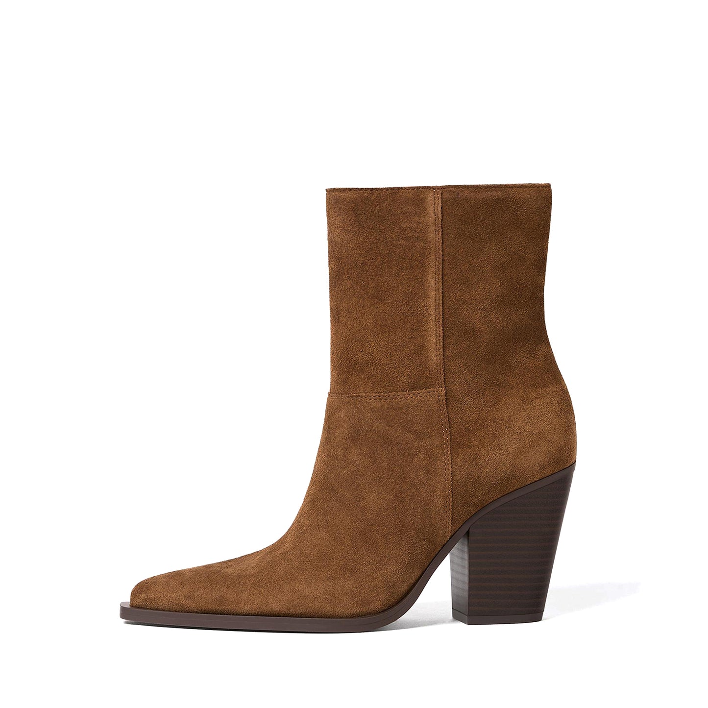 Brown Faux Suede Almond-Toe Chic Simple Ankle Cowgirl Boots
