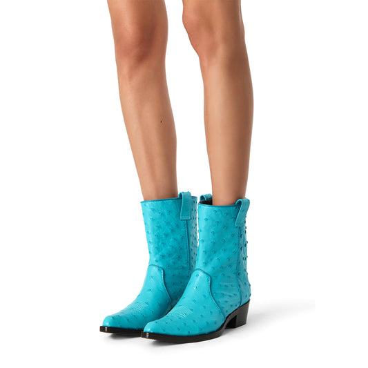 Blue Ostrich Print Snip-Toe Simple Ankle Classic Cowgirl Boots