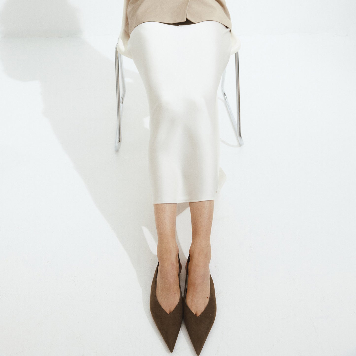 Dark Beige Faux Suede Pointed-Toe Slingback Flats