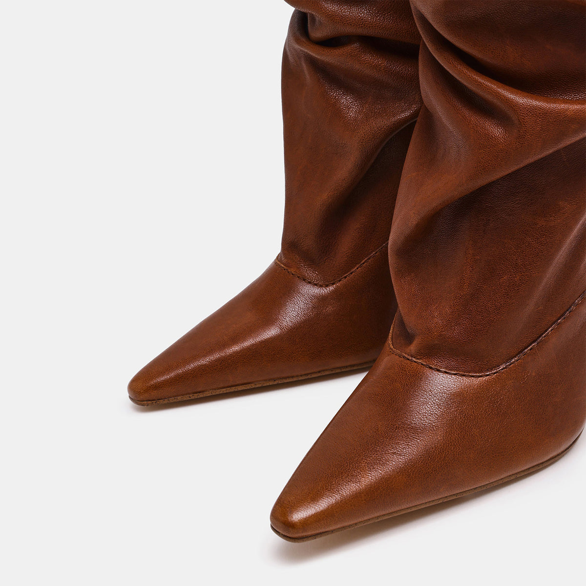 Brown Vegan Leather Pointed-Toe Simple Wide Calf Knee High Stiletto Boots