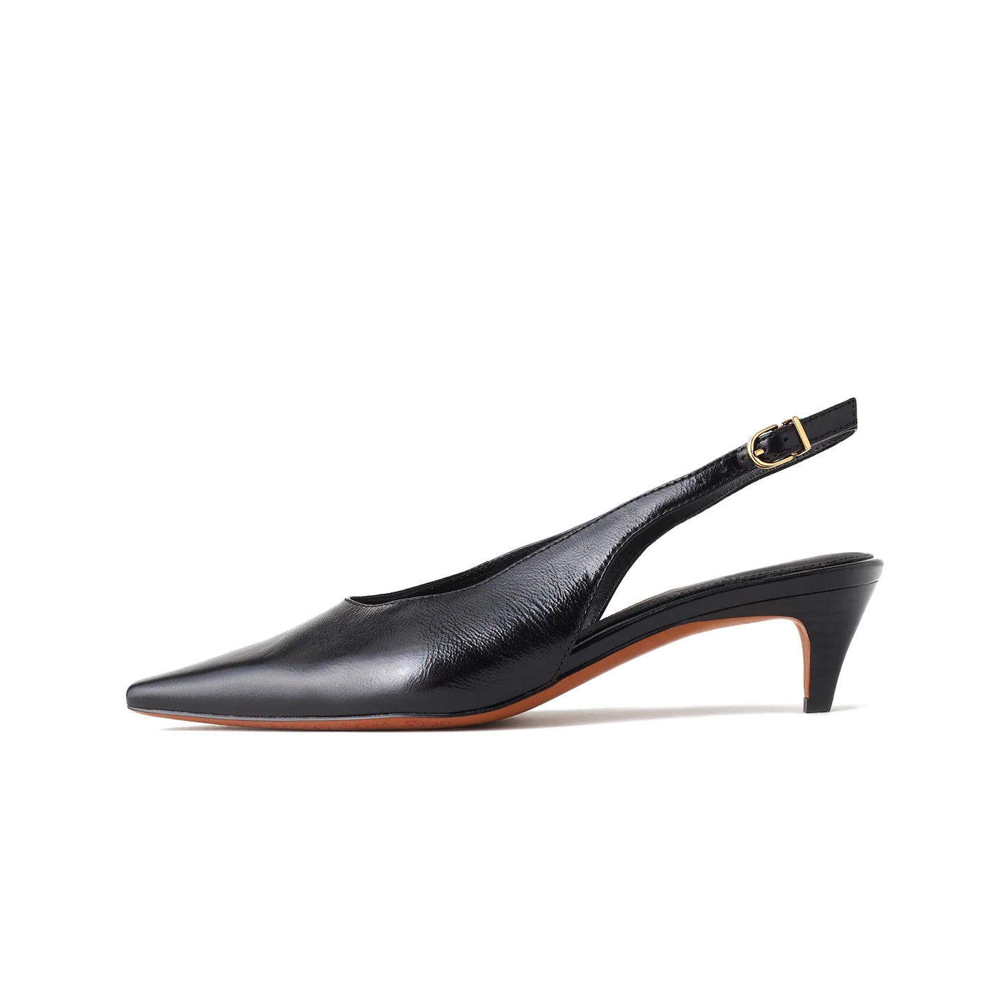 Black Pointed-Toe Slingback Slip-On Kitten Heels